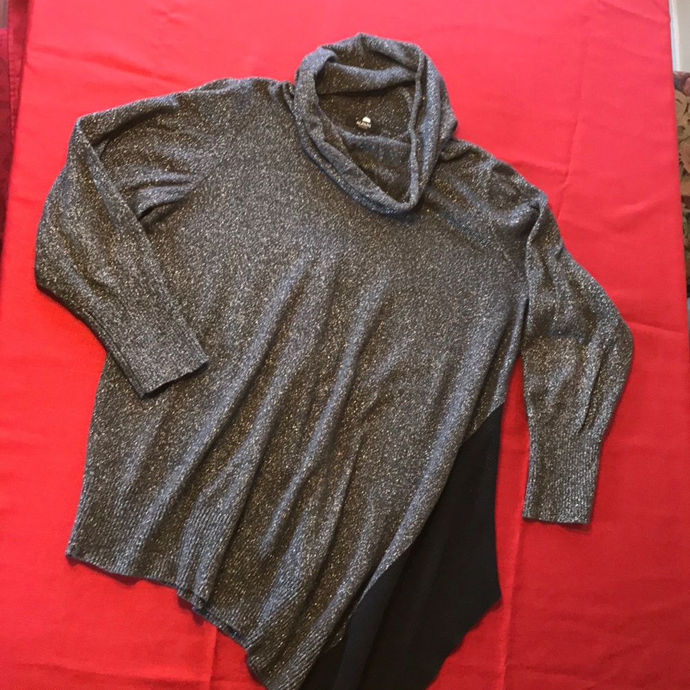 Asymmetrical long sweater - black & gray w/silver